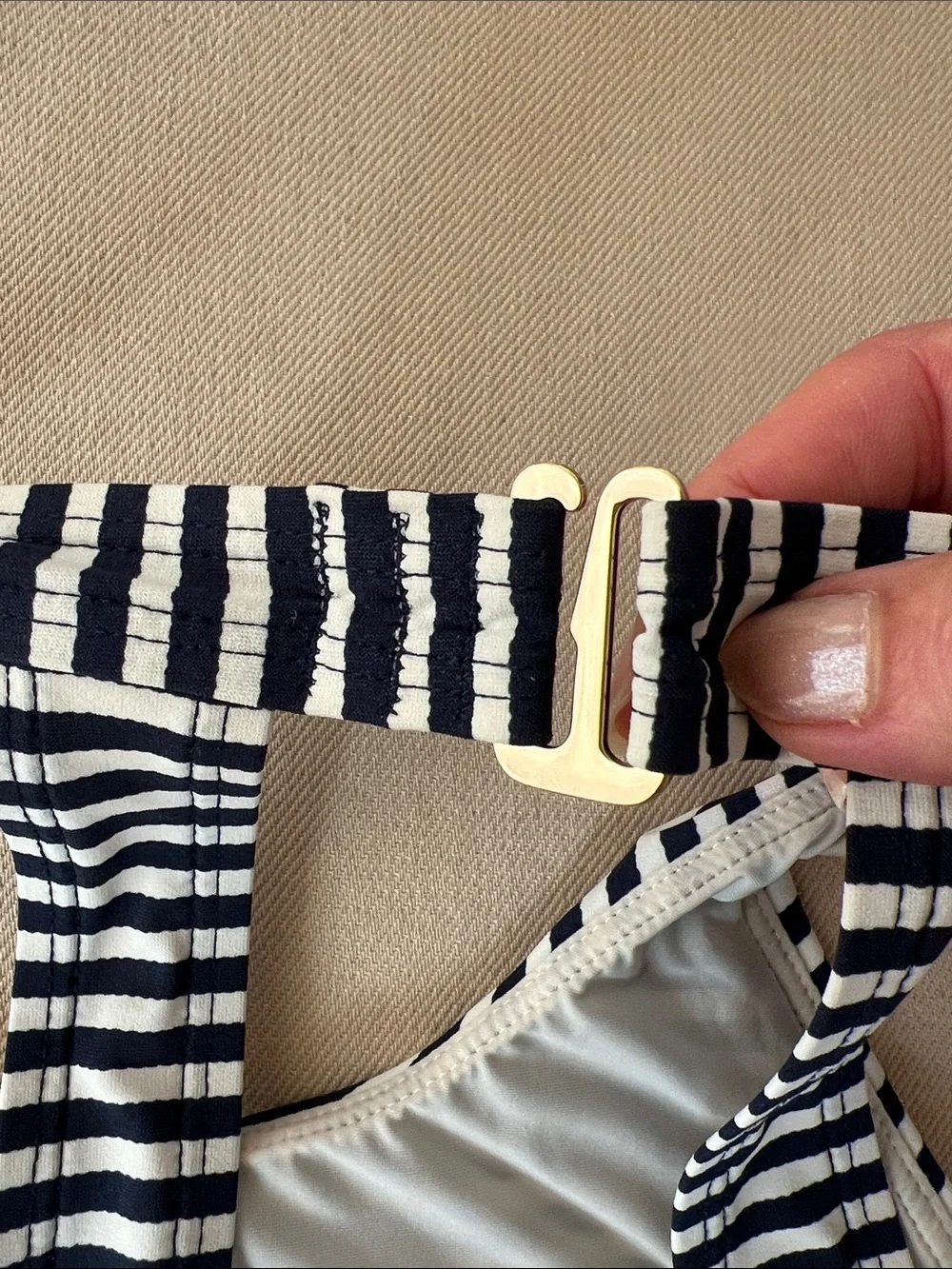 Tory Burch Striped Navy and White Halter Bikini Top